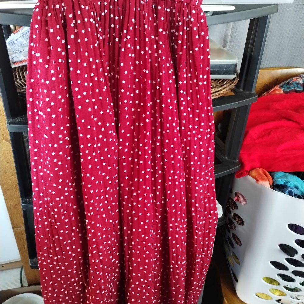 Chic Red Polka Dot Maxi Cotton Skirt